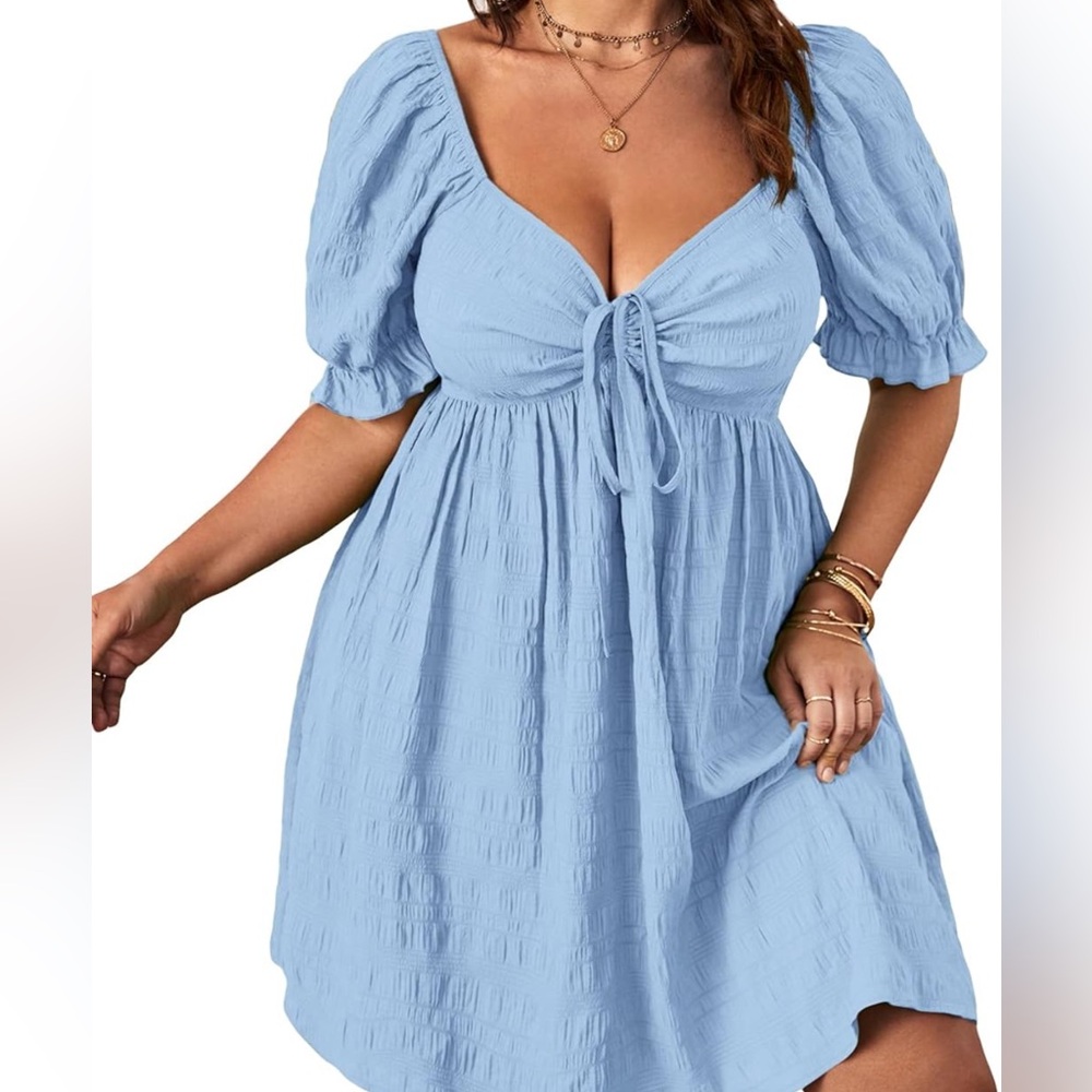 Soly Hux Sweetheart Neckline Puff Short Sleeve A Line Mini Dress